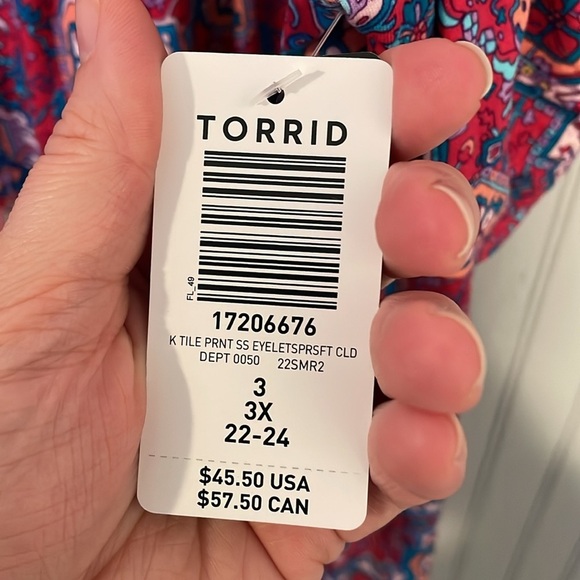 TORRID Super Soft Knit Tile Print Short Sleeve Cold Shoulder Blouse | 3X NWT - Picture 6 of 9